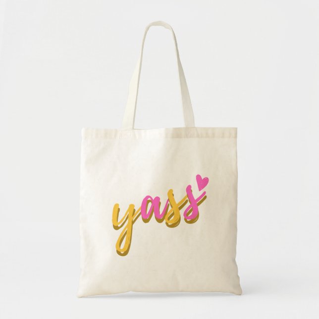 Cute Rosa Gult Yass Brev Tote Bag Tygkasse (Framsidan)