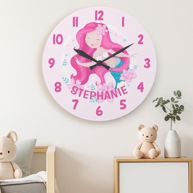 Cute Rosa Hair Sjöjungfru Girls Fantasy Bedroom Wa Stor Klocka (Skapare uppladdad)