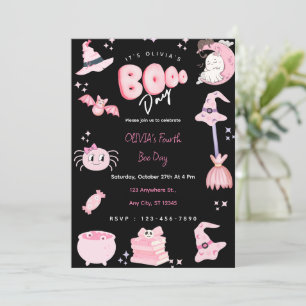 Cute Rosa Halloween Birthday Boo Day Party Inbjudningar