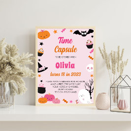 Cute Rosa Halloween Birthday Time Capsule-tecken Poster