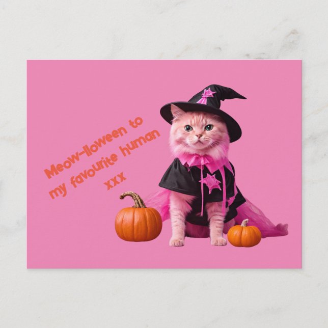 Cute Rosa Halloween Cat pastel Vykort (Framsida)
