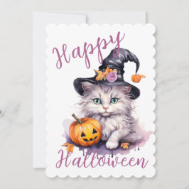 Cute Rosa Halloween Födelsedagsfest Kitten Pumpkin Inbjudningar