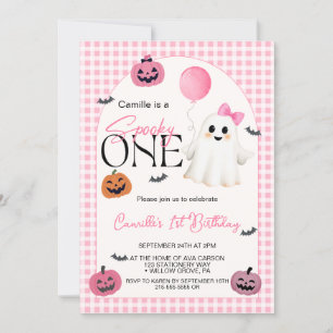 Cute Rosa Halloween Ghost 1:a Birthday Inbjudningar