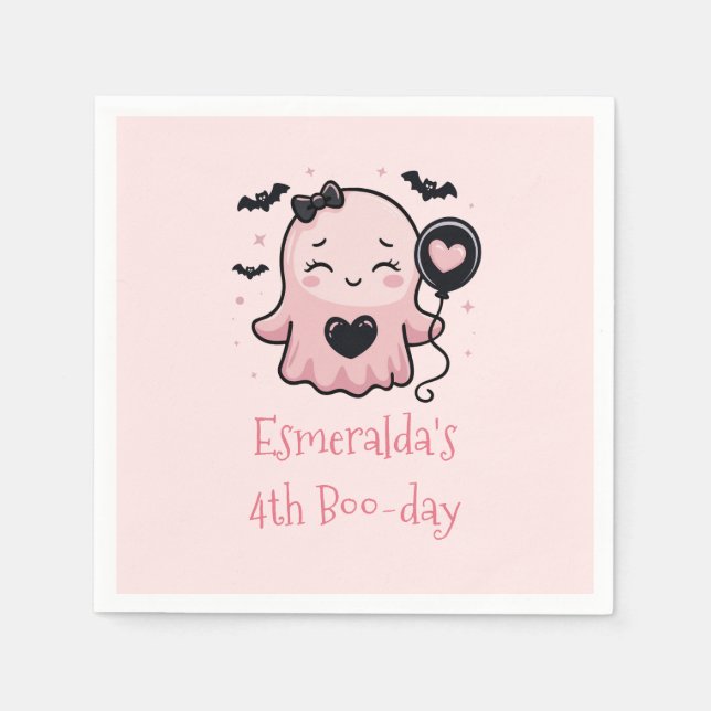 Cute Rosa Halloween Ghost Födelsedagsfest Pappersservett (Framsidan)