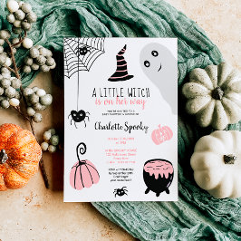 Cute rosa Halloween illustrationer Flickdusch Inbjudningar