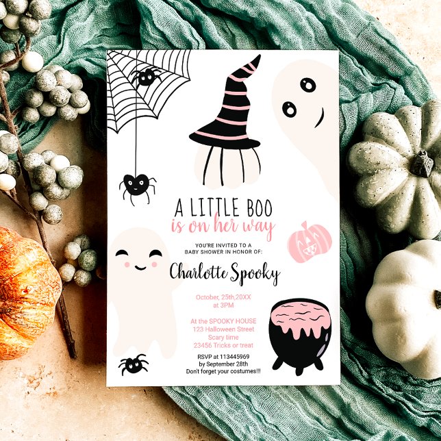 Cute rosa Halloween, liten babydusch för boo-flick Inbjudningar (Cute pink Halloween little boo girl baby shower Invitation)