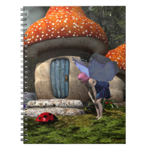Cute Rosa-hårade Fairy Meets Ladybug Anteckningsbok