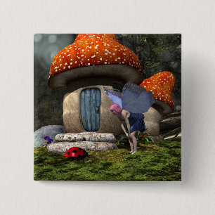 Cute Rosa-hårade Fairy Meets Ladybug Knapp