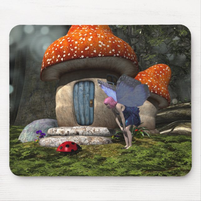 Cute Rosa-hårade Fairy Meets Ladybug Musmatta (Framsidan)