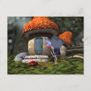 Cute Rosa-hårade Fairy Meets Ladybug Vykort