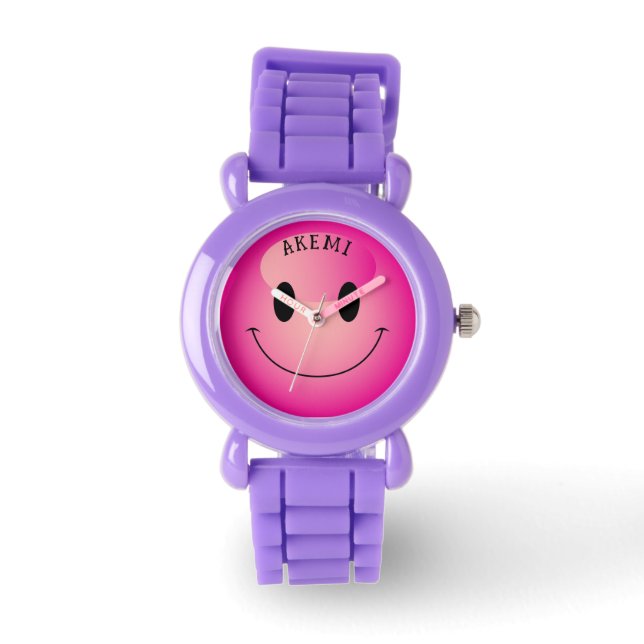 Cute Rosa Harajuku Smiling Emoji Ansikte Armbandsur (Framsida)