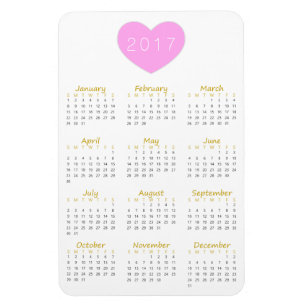 Cute Rosa Heart 2017 Calendar Magnet - Guld & Gråt