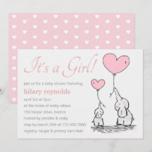 Cute Rosa Heart Balloons Girl Elephant Baby Shower