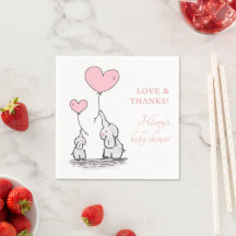 Cute Rosa Heart Balloons Girl Elephant Baby Shower