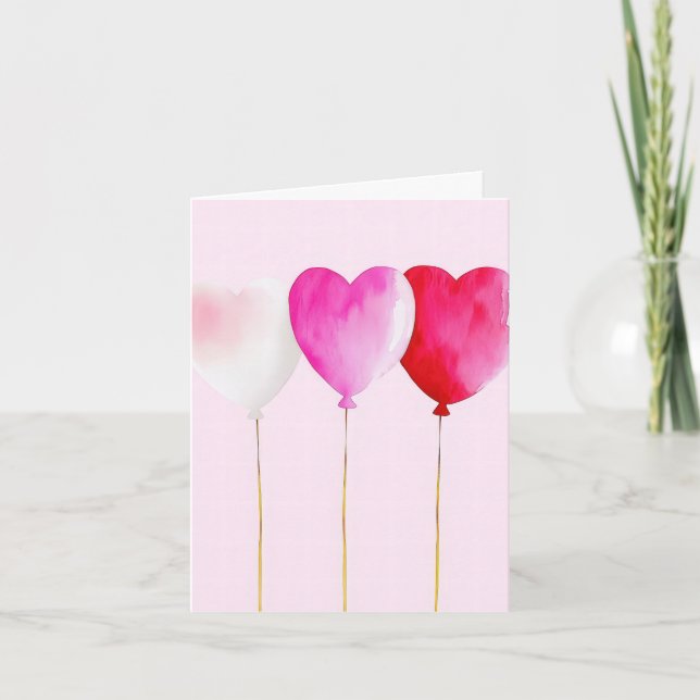Cute Rosa Heart Balloons Valentine's Hälsning Kort (Framsida)
