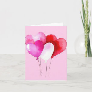 Cute Rosa Heart Balloons Valentine's Hälsning Kort