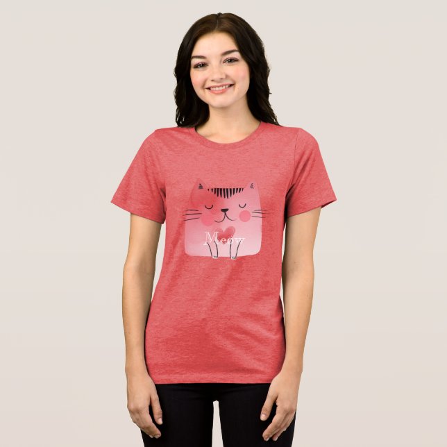 Cute Rosa Heart Catt T Shirt (Framsida Full)
