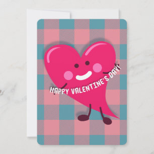 Cute Rosa Heart Character Valentine Day Julkort