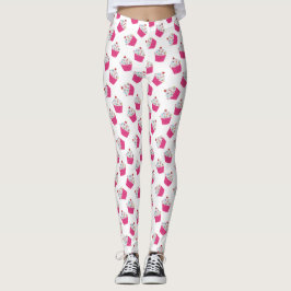 Cute Rosa Heart Cuppie Mönster Leggings