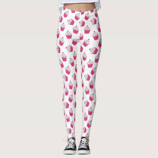 Cute Rosa Heart Cuppie Mönster Leggings (Framsida)