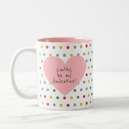 Cute Rosa Heart Galentine Namn färgstarka punkter Två-Tonad Mugg
