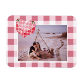 Cute Rosa Heart Gingham Anpassningsbar Photo jul Magnet