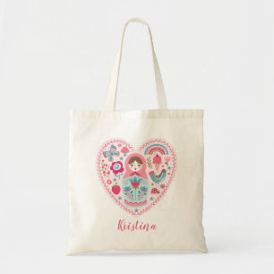 Cute Rosa Heart Matryoshka Tote Bag Tygkasse