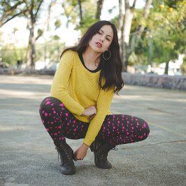 Cute Rosa Heart Mönster Black Leggings