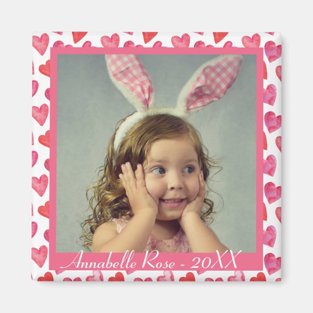 Cute Rosa Heart Mönster Valentine Day Photo Magnet (Framsidan)