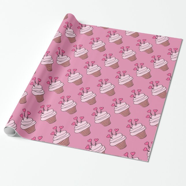 Cute Rosa Heart Muffinsar Svälla Pappra Presentpapper (Utrullad)