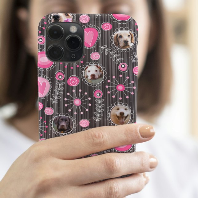 Cute Rosa Heart och Flower Hund Photo Collage (Skapare uppladdad)