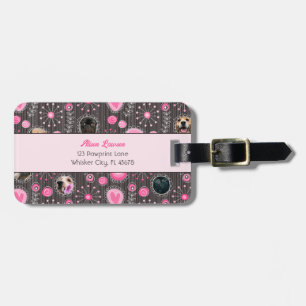 Cute Rosa Heart och Flower Hund Photo Collage Bagagebricka