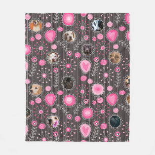 Cute Rosa Heart och Flower Hund Photo Collage Fleecefilt