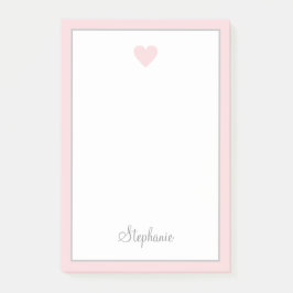 Cute Rosa Heart och Gräns Modern Script Post-it Block