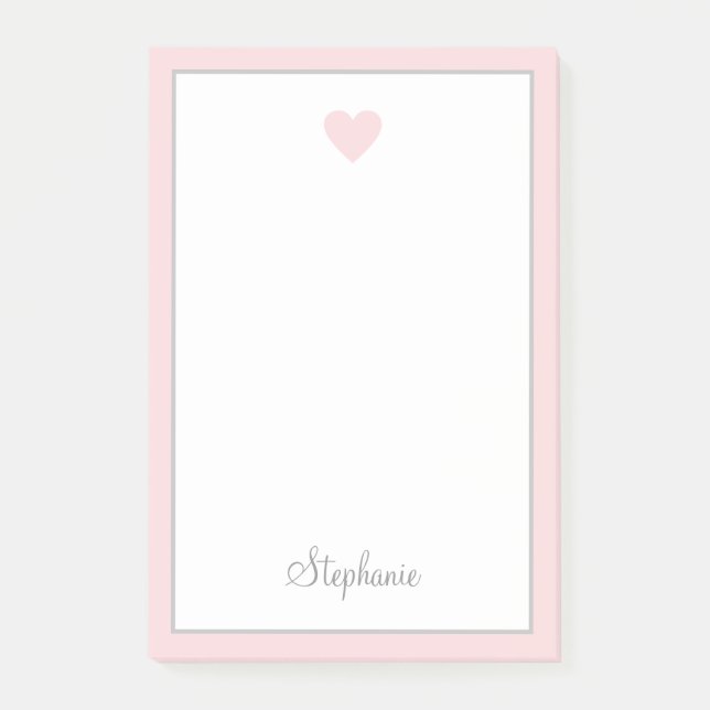Cute Rosa  Heart och Gräns Modern Script Post-it Block (Framsida)
