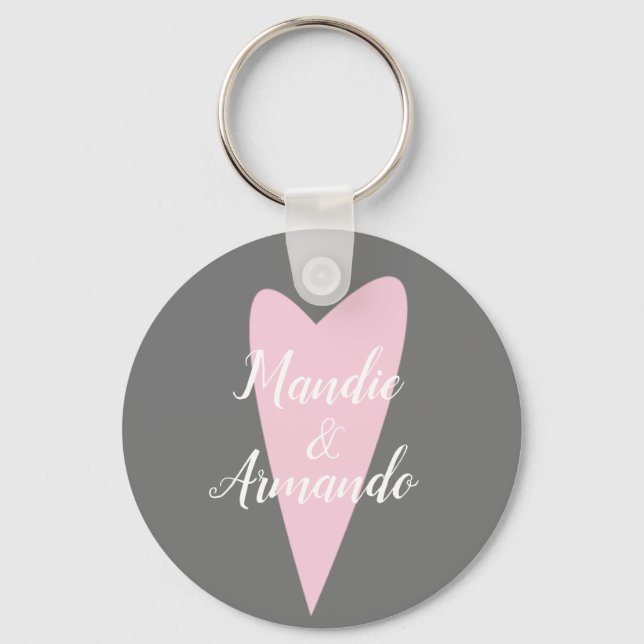 Cute Rosa Heart Par Namn Nyckelring (Framsida)