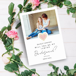 Cute Rosa Heart Photo Jr Bridesmaid Frieri kort