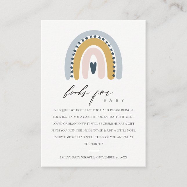 CUTE ROSA HEART RAINBOW BOK REQUEST BABY SHOWER TILLÄGGSKORT (Framsida)