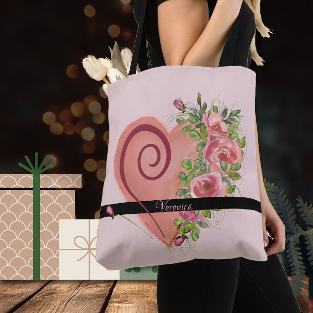 Cute Rosa Heart Rosa ros Tote Tygkasse (Skapare uppladdad)