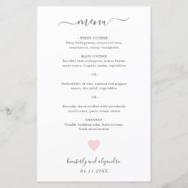 Cute Rosa Heart Simple Bröllop Menu