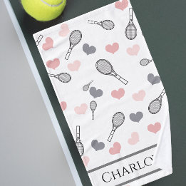 Cute Rosa Hearts and Tennis Rackets Mönster Sports
