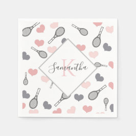 Cute Rosa Hearts and Tennis Rackets Mönster Sports Pappersservett