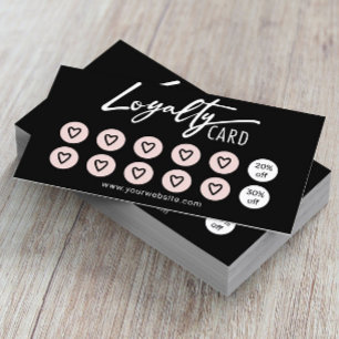 Cute Rosa Hearts Beauty Salon Spa Black Loyalty Lojalitetskort