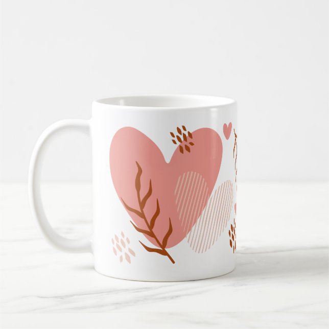 Cute Rosa Hearts Botanical Valentine Day Kaffemugg (Vänster)