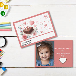 Cute Rosa Hearts Brownie Photo Classroom Valentine Anteckningskort