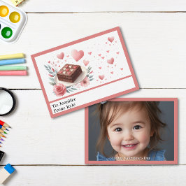 Cute Rosa Hearts Brownie Photo Valentine Day Anteckningskort