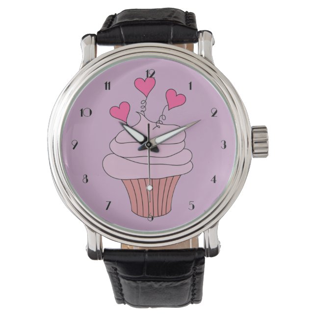 Cute Rosa Hearts Cuptårta Wrist Watch Armbandsur (Framsida)