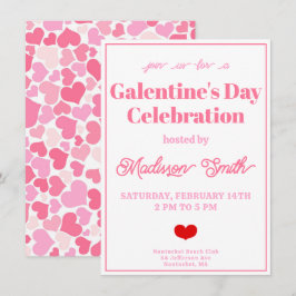 Cute Rosa Hearts Galentine Day Firande Inbjudningar