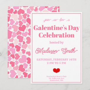 Cute Rosa Hearts Galentine Day Firande Inbjudningar