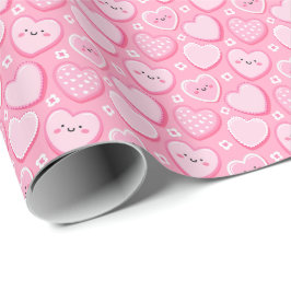 Cute Rosa Hearts Girl Girl Födelsedagsfest Presentpapper